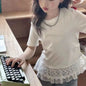 Childrens clothing baby girls summer casual lace t-shirt 2025 short sleeved Lace splicing new white tops 3-12 kids clothes