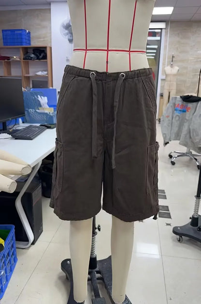 Women Y2K Baggy Cargo Shorts Knee Denim Length Drawstring Waist Multi Pocket Casual Streetwear Summer Loose Fit Jorts