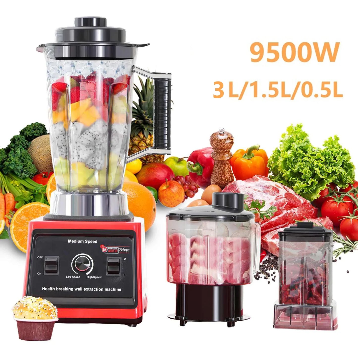 9500W Fuel Table Blender Juicer Smoothie Maker 3-In-1 0.5/1.5/3L Container Food Processor Blenderboxer for Ice Nut Fruit