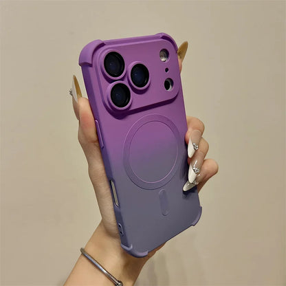 Gradient Color Magnetic Case For iPhone Air 17 16 15 Plus 14 13 12 Pro Max Magsafe Wireless Charging Glass Lens Protective Cover