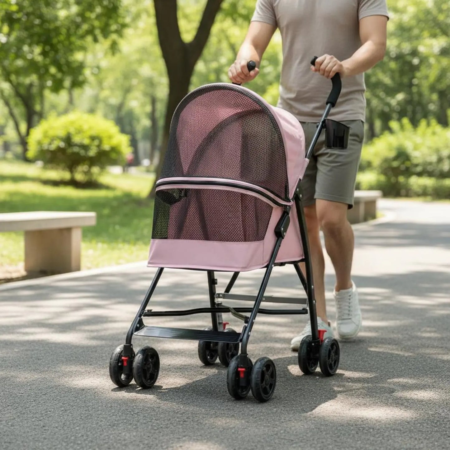 Foldable Pet Stroller Ventilated Lightweight Pet Stroller Brake System Cup Holder for Dogs, Travel, Park