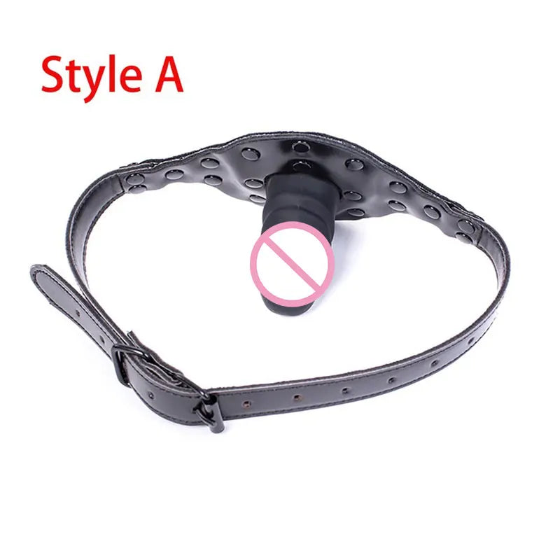 Leather Silicone Penis Mouth Gag,Dildo Gag,Double Penis Gag, Adult Bondage BDSM Restraint