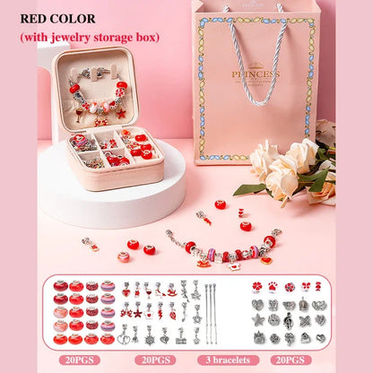 Diy Jewelry Making Kit Toys DIY Beaded Bracelet Set with Storage Box for Girls Gift Acrylic European Large Hole Beads Handmade