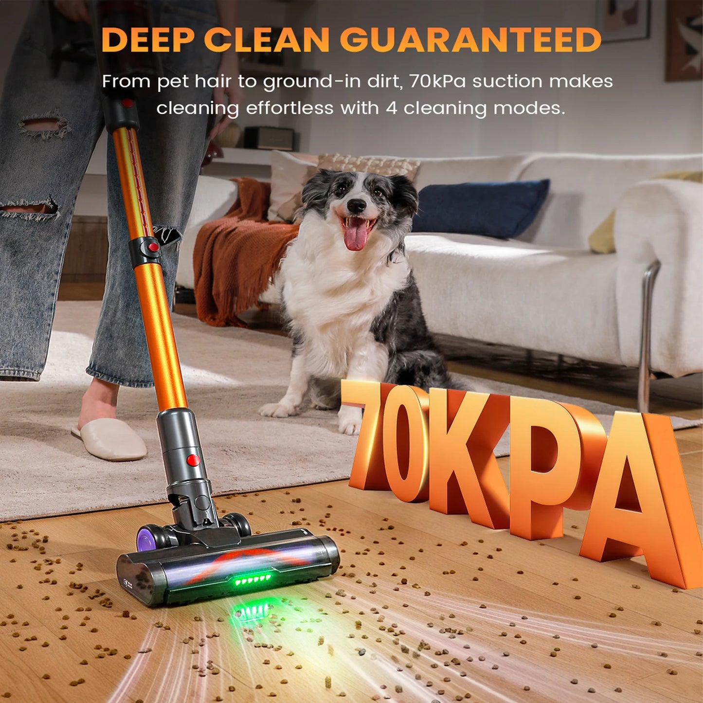 Erabros EV5 550W Cordless Vacuum Cleaner,70kPa Suction,80Mins Battery,LED Display,1.5L Dust Bin,Handheld Vacuum for Home Pet Car