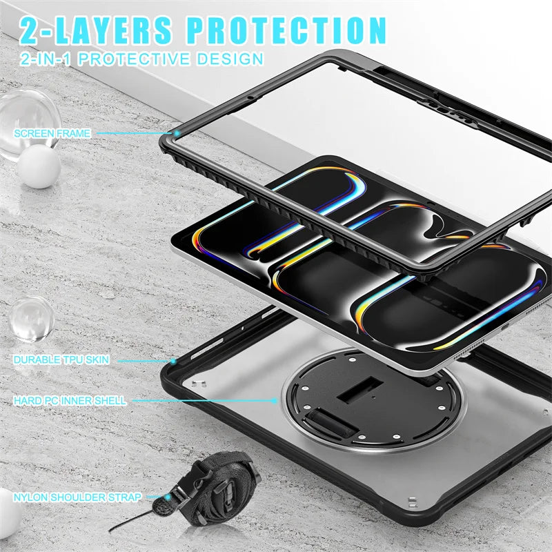 For iPad Pro 11 12.9 13 inch 2024 Case Shockproof Cover iPad Air 11 4th 5th 10 10th 10.9 10.2 9/8/7th 11th Generation Case+Strap