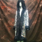 Patchwork Women Hooded Faux Fur Coat Fox Fur Long Sleeve Thick Warm Fur Outerwear Spliced Party Stage Loose Fit Sequined