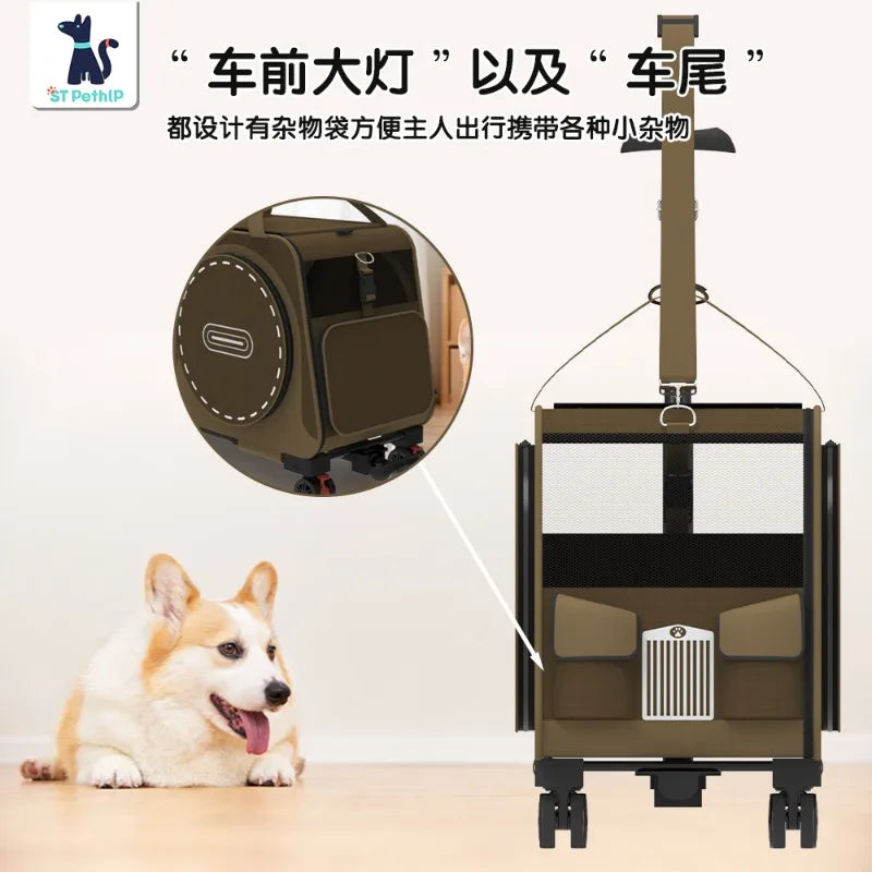 Portable Pet Rolling Carrier Foldable Small Dog Outdoor Stroller Detachable Single Shoulder Cat Handbag For Travel