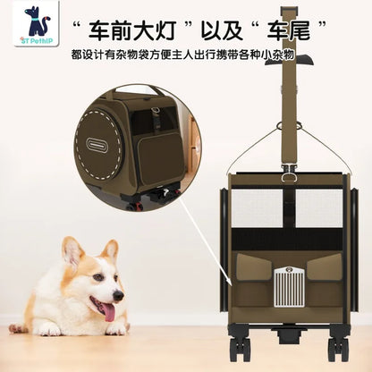Portable Pet Rolling Carrier Foldable Small Dog Outdoor Stroller Detachable Single Shoulder Cat Handbag For Travel