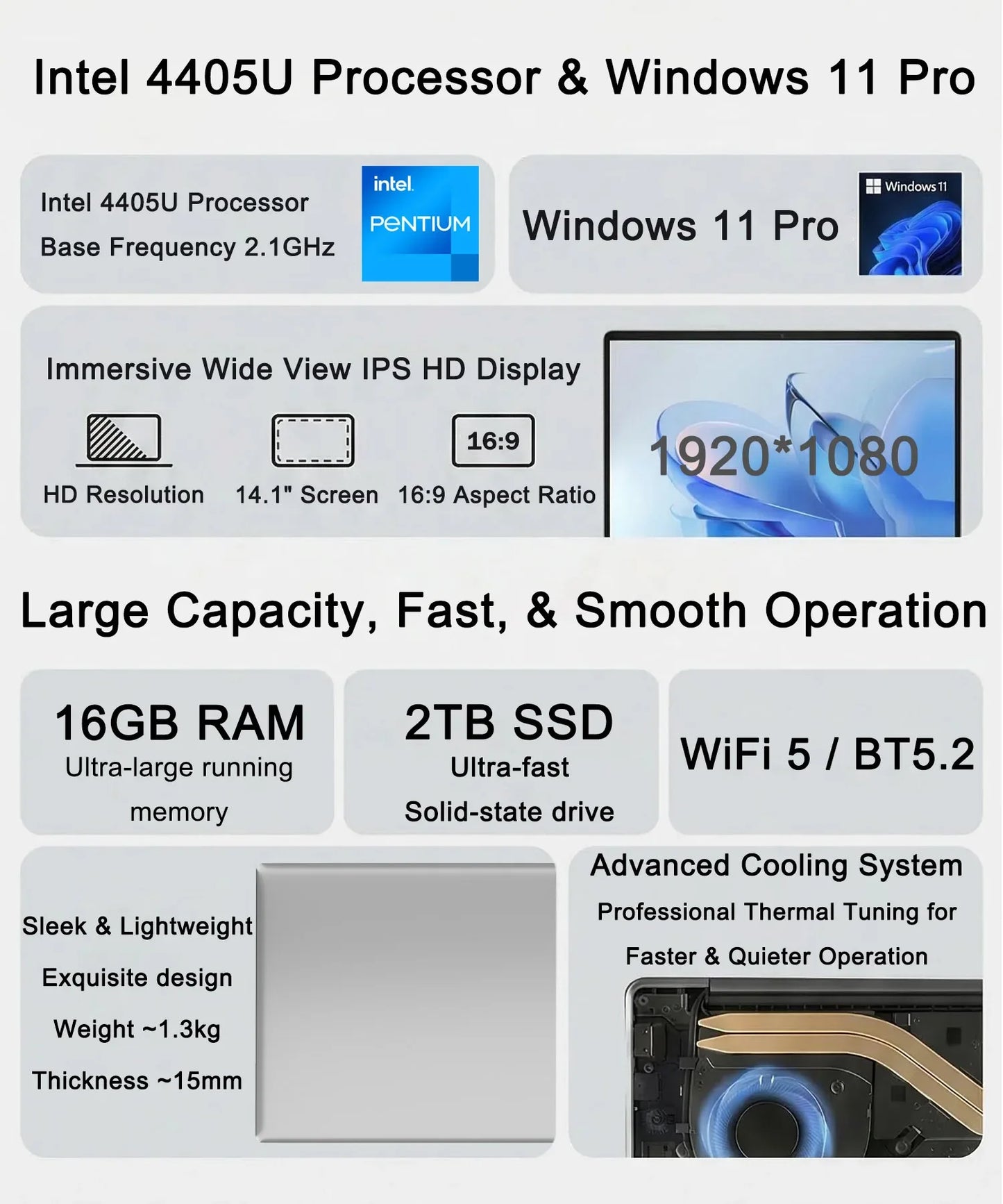 14.1 Inch Business Ultra Portable Laptop I9-9900 I9-10980HK 2026 Win11 DDR4 16GB/32GB RAM 2TB SSD Slim Office Notebook PC