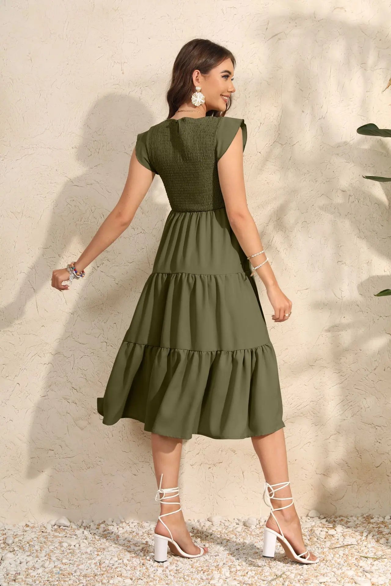 Dress for Pregnant Women Maternity Dress Fly-sleeved Pleated Layered Short-sleeved Clothes Chiffon Pregnant Dresses Clothing