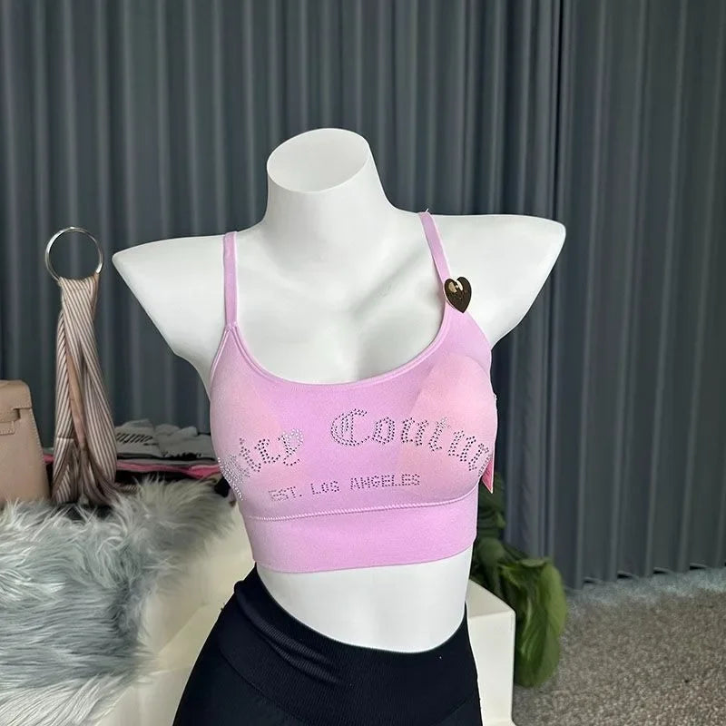 Juicy Couture Women's Seamless Rhinestone Logo Dark Purple Bralette Adjustable Strap Wireless Comfort Crop Top Bra Underwear