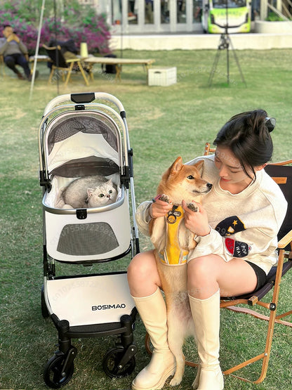 Lightweight Pet Stroller Dog-specific Travel Stroller Foldable High-view Pet Stroller Large Space Removable Carry Basket Cat Car
