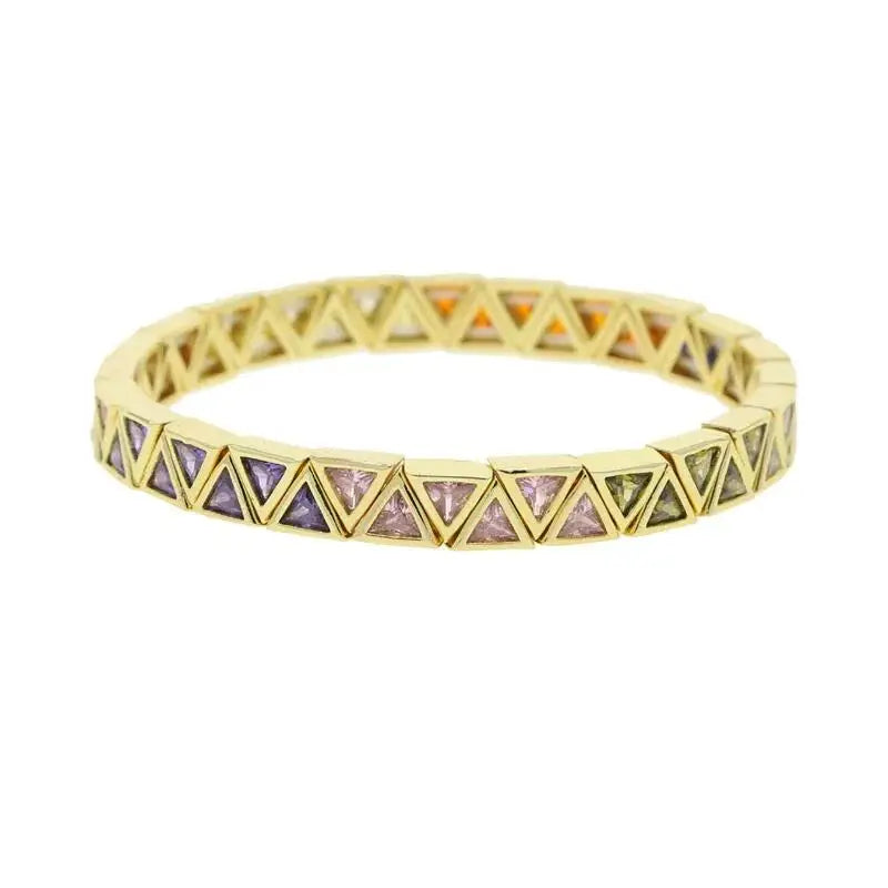 Gold Color Geometric Oval Stretchy Stretch Beaded Tennis Chain Bracelet For Women Fashion Adjusted Jewelry