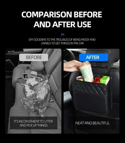 Multifunctional Car Seat Storage Bag Leather Auto Organizer Garbage Bag Universal Fit For Most Car Models
