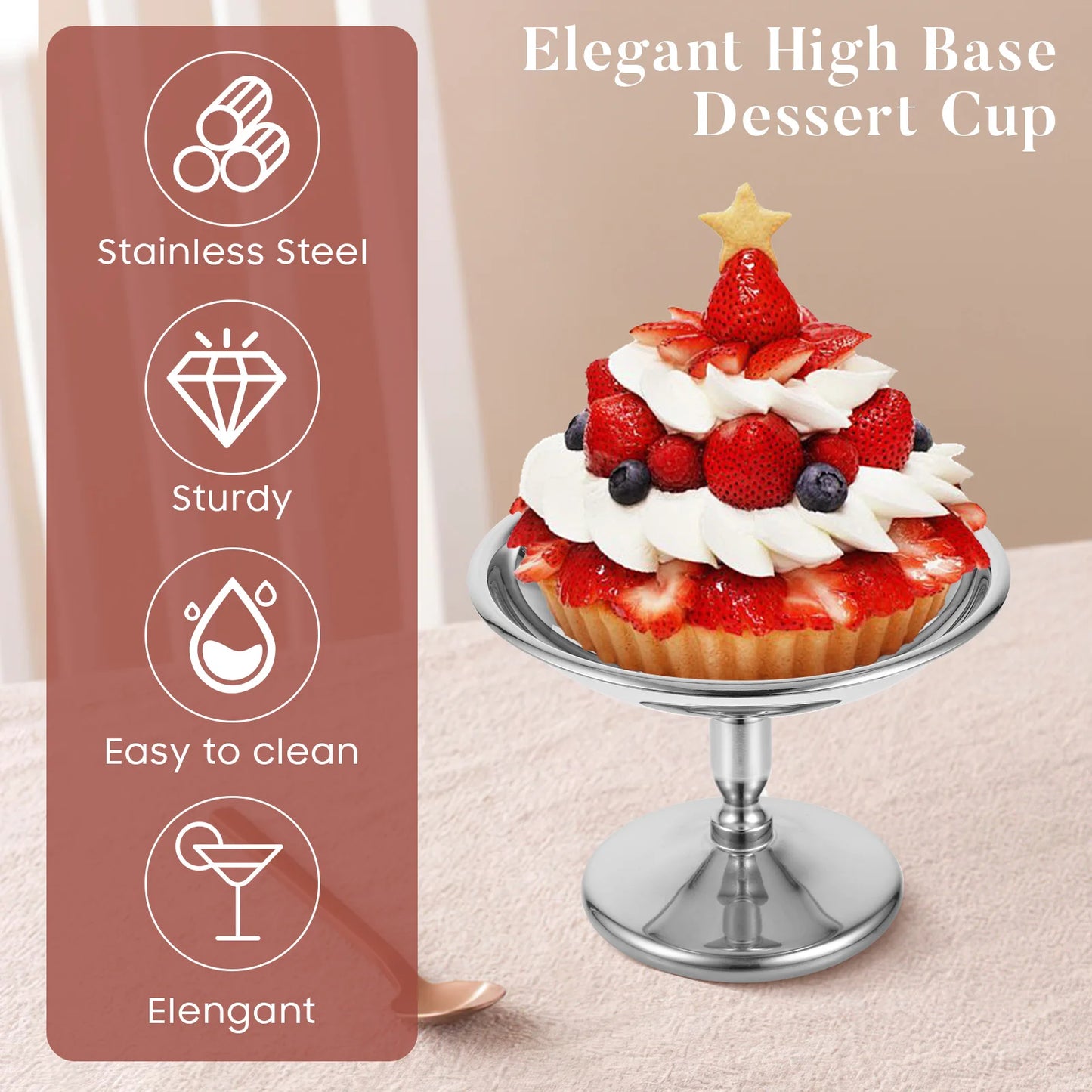 304 Stainless Steel Dessert Cup Ice Cream Cups Salad Goblet Retro High Base Bowl for Fruit Yogurt Snack Dish Bar Dinnerware