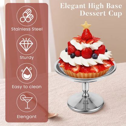 304 Stainless Steel Dessert Cup Ice Cream Cups Salad Goblet Retro High Base Bowl for Fruit Yogurt Snack Dish Bar Dinnerware