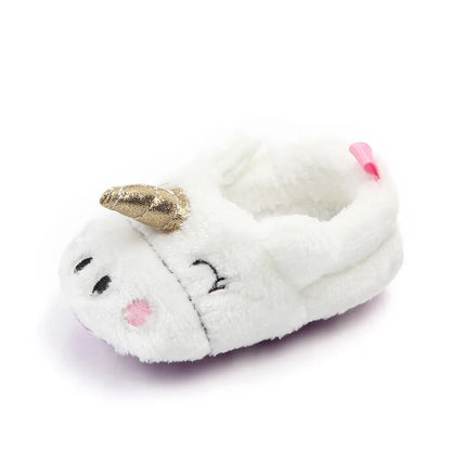 Cute Baby Girl Boy Indoor Warm Cotton Shoes Unicorn Home Slippers Spring Autumn Plush Soft Sole Non-slip Infant Prewalker Shoes