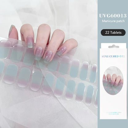 16/22 Tips Semi Cured Gel Nail Stickers for UV Lamp Designer Adhesive Nail Gel Wraps DIY Long-lasting  Nail Decoration