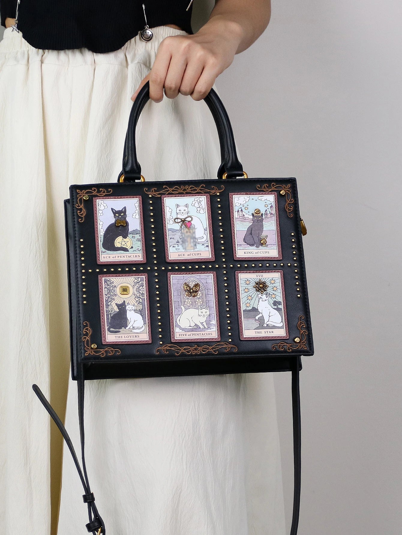2025 High-end fashion summer new handbag female bag niche design Tarot tile tote bag large capacity Y2K cute cat bag strange win