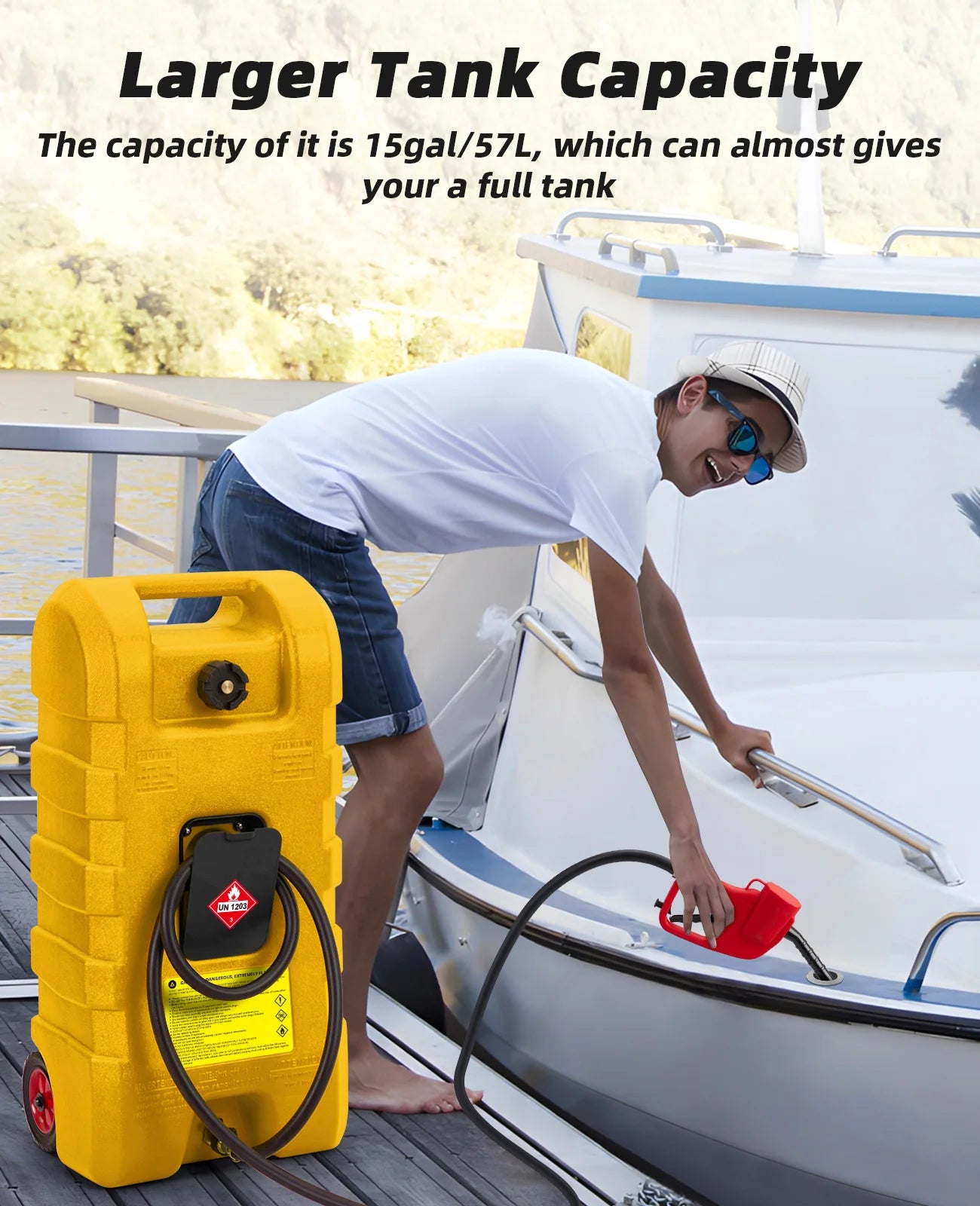 Heavy-Duty 15 Gallon Portable Fuel Caddy – Manual Siphon Pump & 10FT Delivery Hose – On-Wheels Gas & Heavy-duty Transfer Tank – Ideal Tool Storage for Cars, Lawn Mowers, Boats