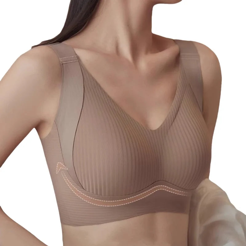 Push-Up Bras For Women Non-wire Padded Bra Seamless Underwear Plus Size V-neck Bra Top Sexy Lingerie Wide Straps Intimates M-4XL
