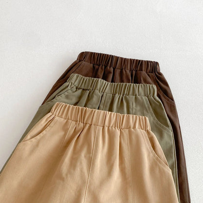 Toddler Girl Cotton Pleated Harem Pants 1-6Y Kids Boys Solid Color Casual Roll Up Trousers Comfy Elastic Waist Kids Bottoms
