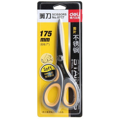 Deli-Stainless Steel Anti-Stick Scissors, Alloy Stationery, School Supplies, Office, Student, DIY, Hand Craft, 175mm