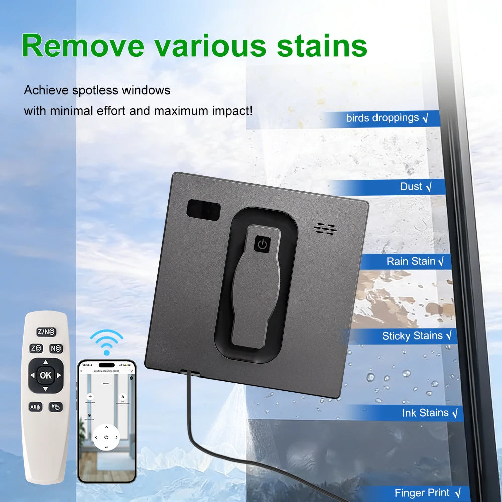 PuRuiKai Robot Window Cleaner,Dual Water Spray,With APP Control,High Vacuum Suction,Laser Sensor, Home Wall Glass Cleaning Robot