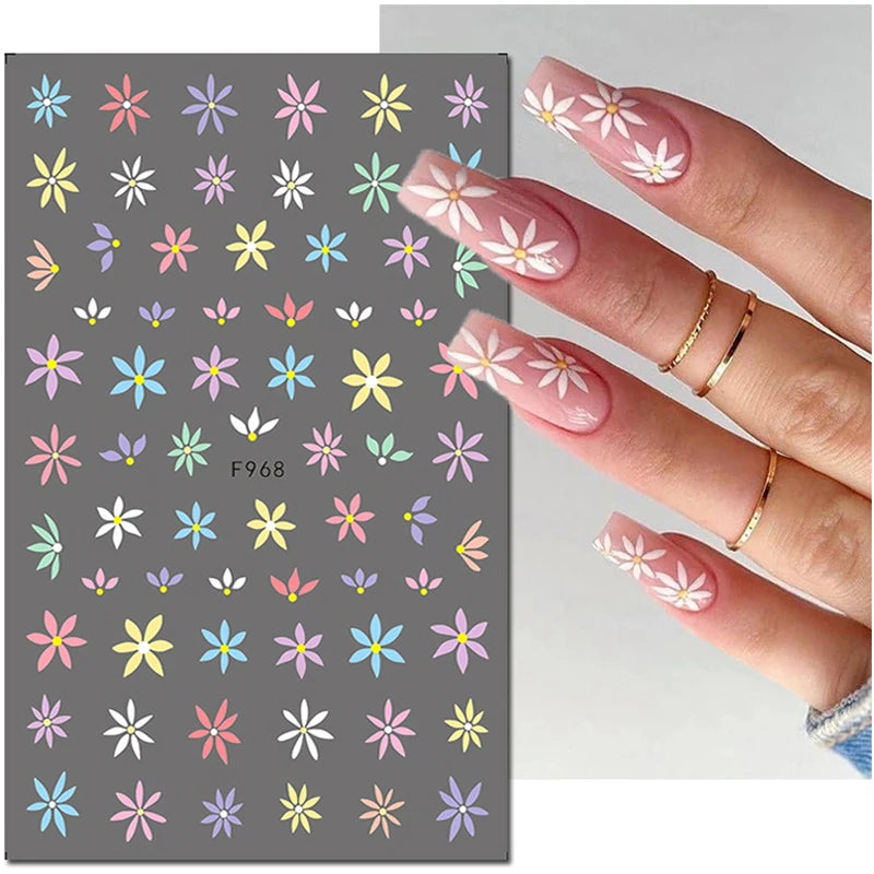 3d Nail Art Decals Elegant White RoyalBlue Roses Flowers Adhesive Sliders Nail Stickers Decoration For Nail Manicure
