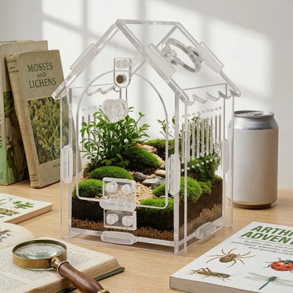 Portable Jumping Spider Enclosure Front Opening Removable Reptile Terrarium with Feeding Port Transparent