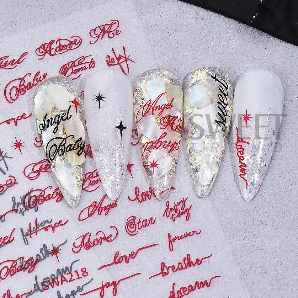 4pcs English Letter Nail Stickers Gothic Style Y2K Cool Design Roman Letter Alphabet Adhesive Nail Decal DIY Manicure Decoration