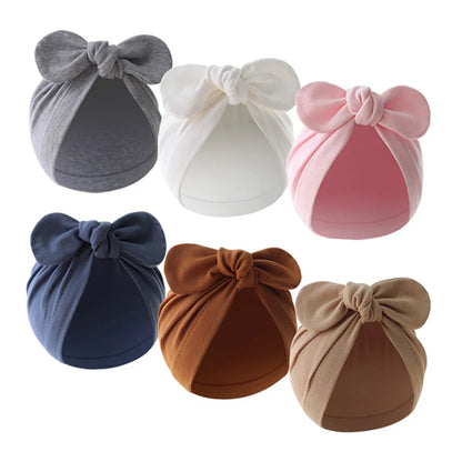 Cute Bunny Ears Baby Turban Hat Solid Color Infant Beanie Cap for Girls Boys Soft Cotton Indian Cap Toddler Bonnet Headwrap