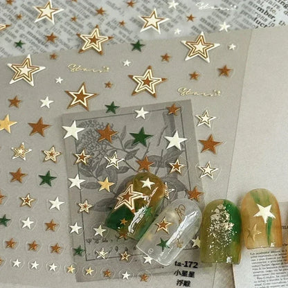 1 piece  5D silver nail stickers metal mini star nail art stickers high quality exquisite decals self-adhesive nail art stickers