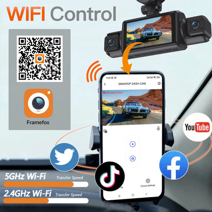 Car Dash Cam 4 Channel Black Box WiFi Driving Camera FHD 1080P Front Left Right Rear Night Vision Loop Recording Add Hardwire