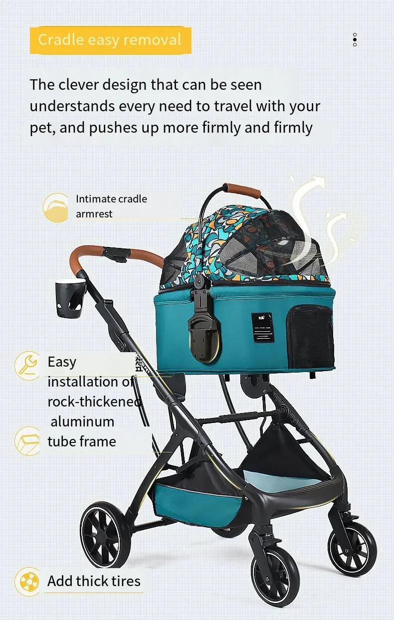2026 New Dog Stroller Lightweight Foldable Separable Pet Cart, 21.5cm Large Wheel Safe Box for Cat Dog Outdoor Travel 강아지 유모차