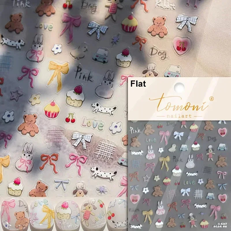 Collage Text English Letter Musical Note Star Graffiti Colorful 5D Love Heart Bowknot Nail Art Sticker Adhesive Manicure Decals