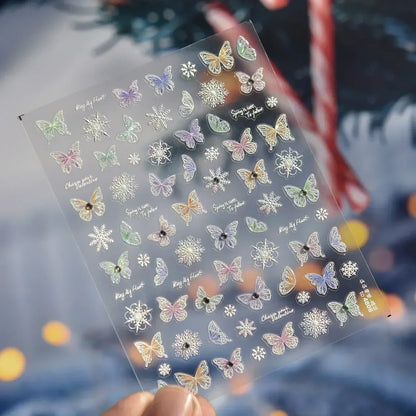 Shiny Jelly Butterfly Charming Golden Gradient Bowknot 5D Self Adhesive Nail Art Sticker Flower Petal Rhinestone Manicure Decals