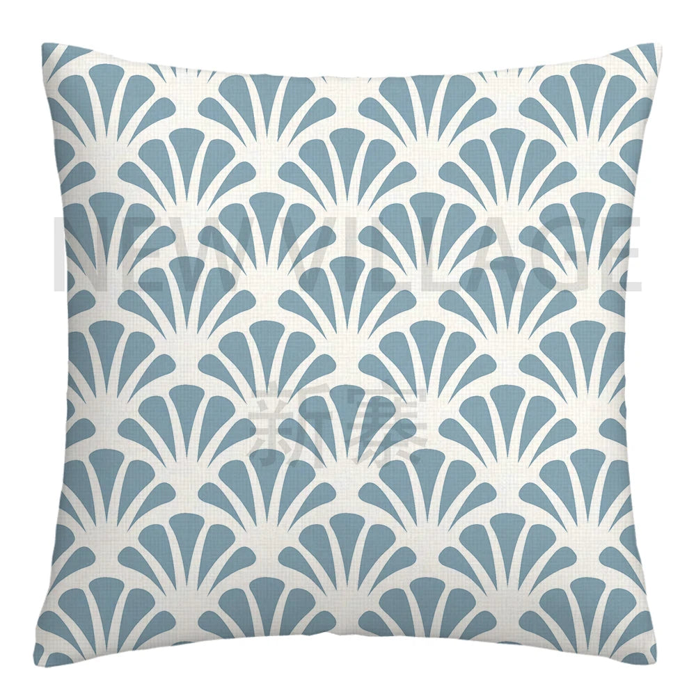 Lake blue white geometric linen pillowcase sofa cushion cover home decoration can be customized for you 40x40 45x45 50x50 60x60