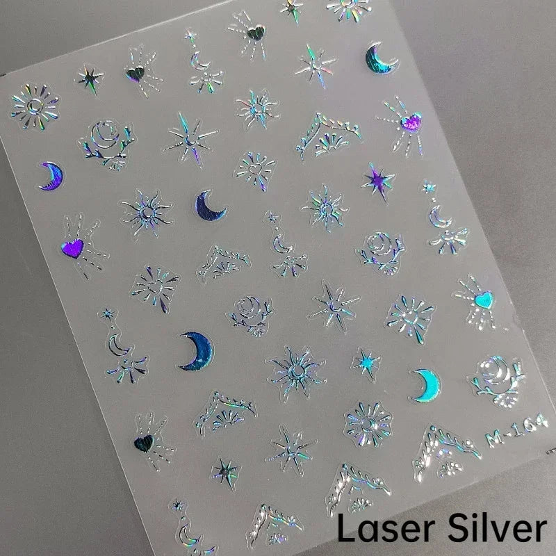 1pcs 5D Star Moon Nail Stickers Kawaii Pink Retro Bronzing Nail Art Sticker Decorations Decals DIY Adhesive Slider Accessories