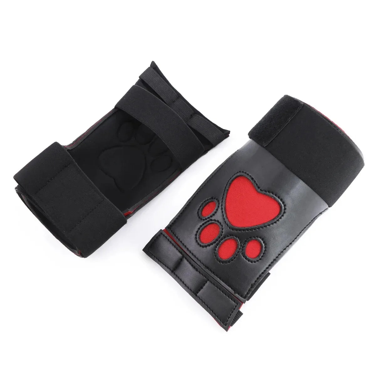 Unisex PU Leather Padded Dog Paw Print Mitts Gloves for Puppy Play BDSM Bondage Fetish Slave Cosplay Party Roleplay Adult