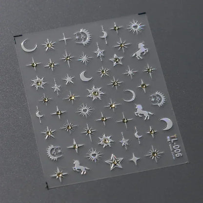 1PC 5D Korean Bronzing Nail Stickers Japanese Gold Silver Star Moon Luxury DIY Nail Art Decoration Decals Manicure Accessories