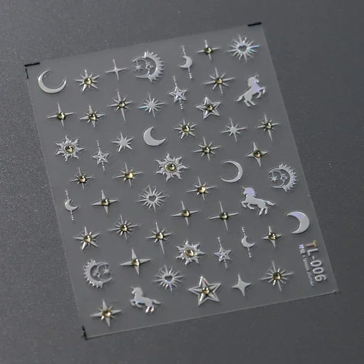 1pcs 5D Star Moon Nail Stickers Kawaii Pink Retro Bronzing Nail Art Sticker Decorations Decals DIY Adhesive Slider Accessories