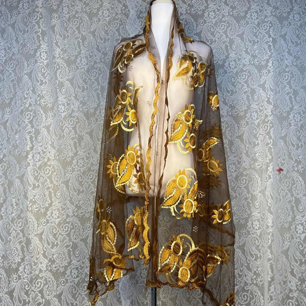 On Sale 2025 New African Net Hijab Scarf for Muslim Women African Dubai Islam Headscarf Embroidery Shawls Voile