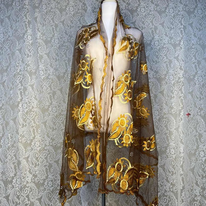 On Sale 2025 New African Net Hijab Scarf for Muslim Women African Dubai Islam Headscarf Embroidery Shawls Voile