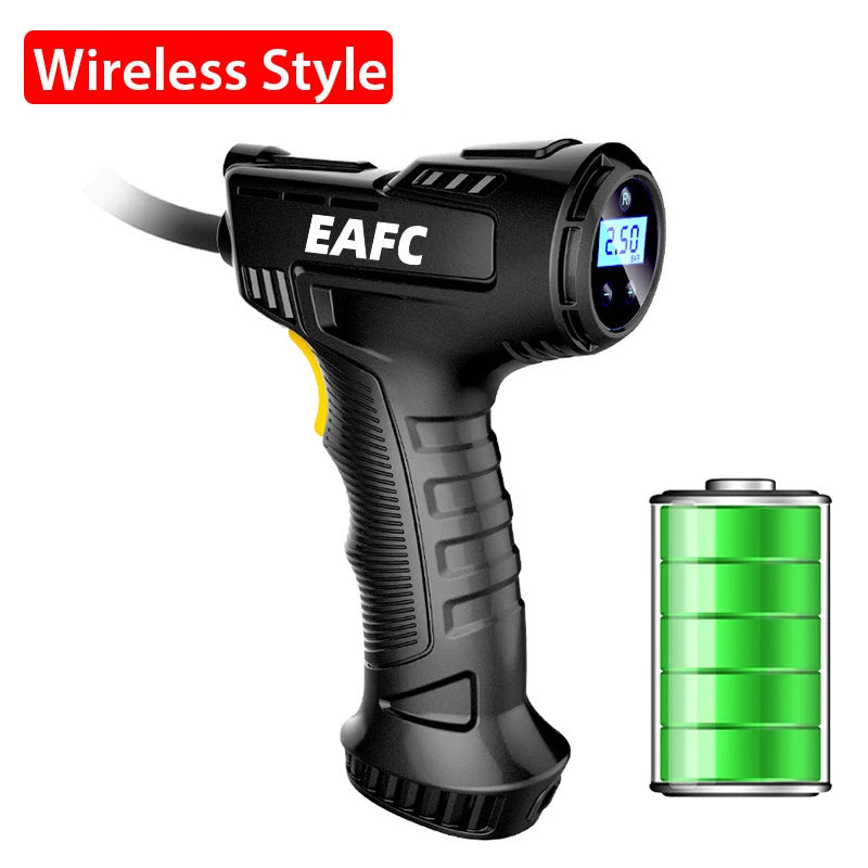 EAFC  Handheld Car Air Compressor 120W Wireless/Wired Inflatable Pump Air Pump Digital Car Tire Inflator Machine for Car Bicycle