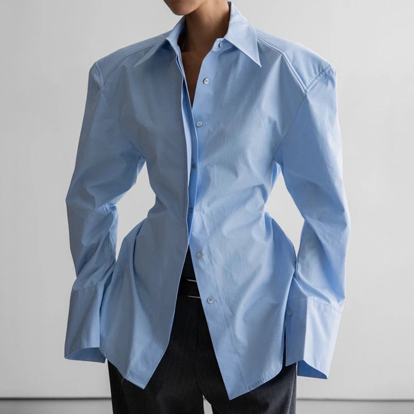 Linad Autumn Elegant White Puff Sleeve Shirt Office Lady Single-Breasted Woman Blouse 2025 Street Chic Turn Down Collar Tops