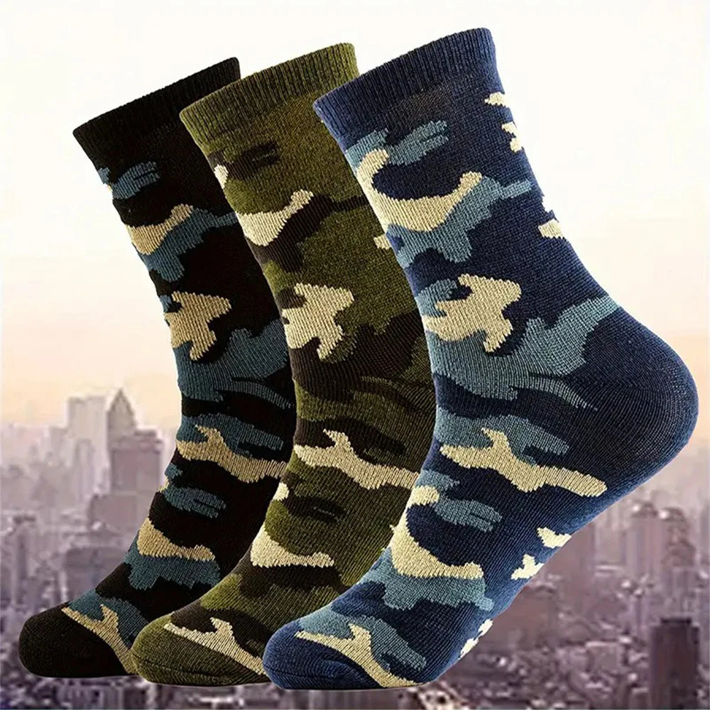 3/12 Pairs Men Camouflage Mid Tube Socks Fashionable Street Style Odor Proof Sweat Absorbing Breathable All Season Casual Socks