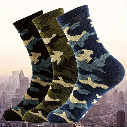 3/12 Pairs Men Camouflage Mid Tube Socks Fashionable Street Style Odor Proof Sweat Absorbing Breathable All Season Casual Socks