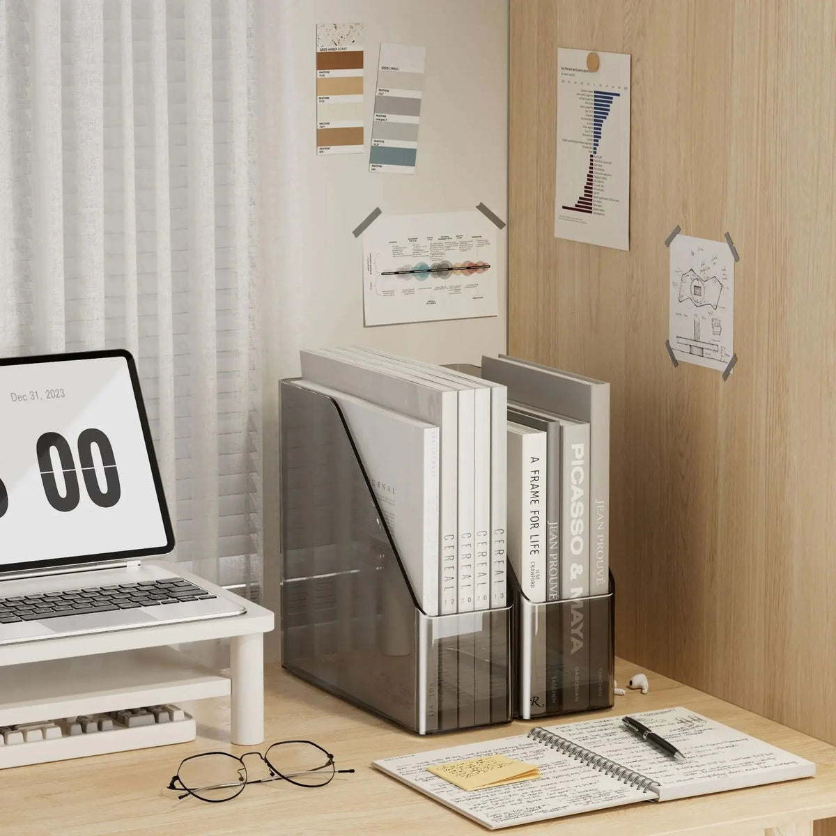 Large Capacity Desktop Organizer Box ZT3266 for Office Documents Stationery Books Storage Rack Transparent Plastic Material