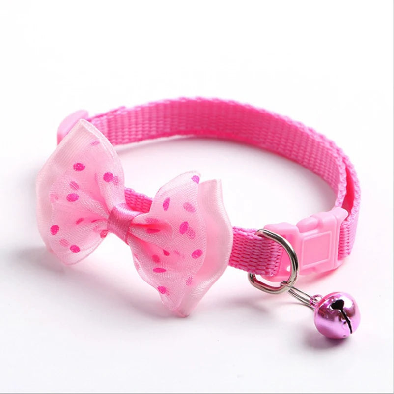 Fashionable bow dog and cat collar soft and comfortable pet accessory set with bell universal collar for cats and dogs